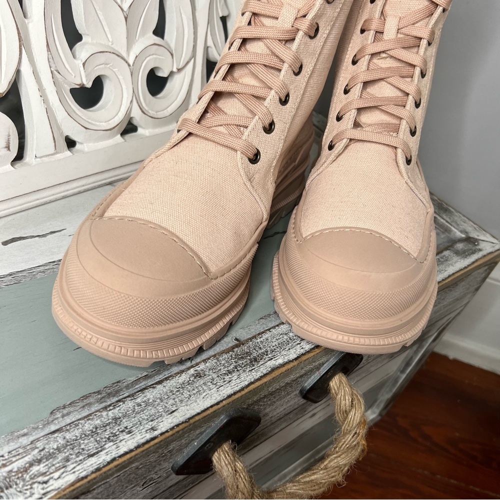 Free People Combat Boot Camp Out Canvas NWT Lace Up Boot Natural - Picture 7 of 13